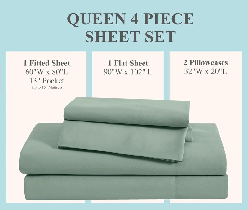 TRULY SOFT Everyday Sheet Set Green Polyester 4-Piece Queen Sheet Set, Solid Color Themed, Adult Bedding, Oeko-TEX Certified - Image 3